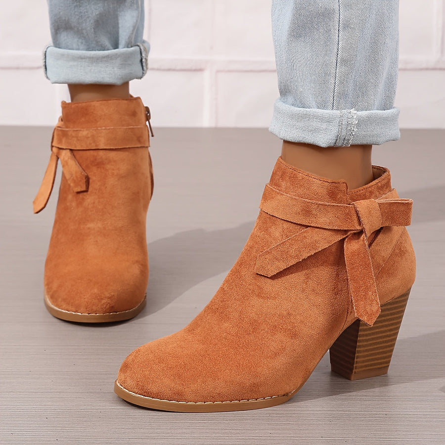 Bottines Cheville à Talon Bloc et Nœud