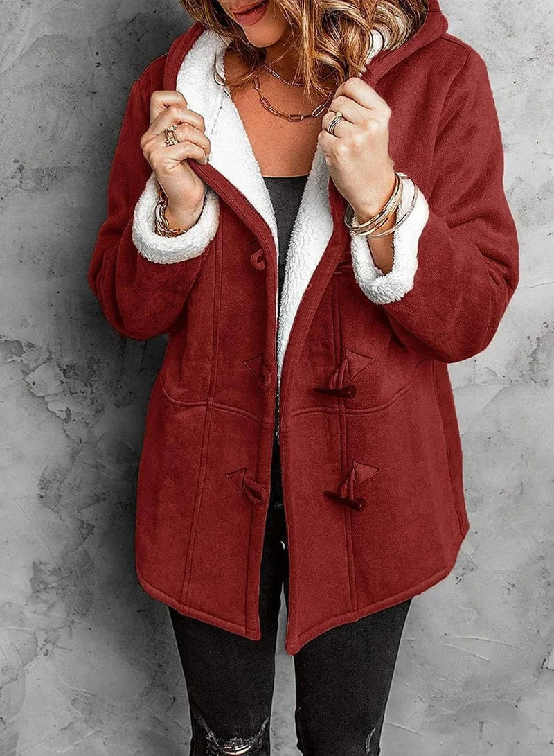 Manteau Mi-long à Capuche Bordée Douillette