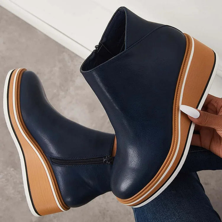 Bottines à Talon Compensé et Fermeture Éclair