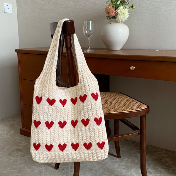 Nina | Sac à provisions tricoté à la main avec motif en forme de cœur