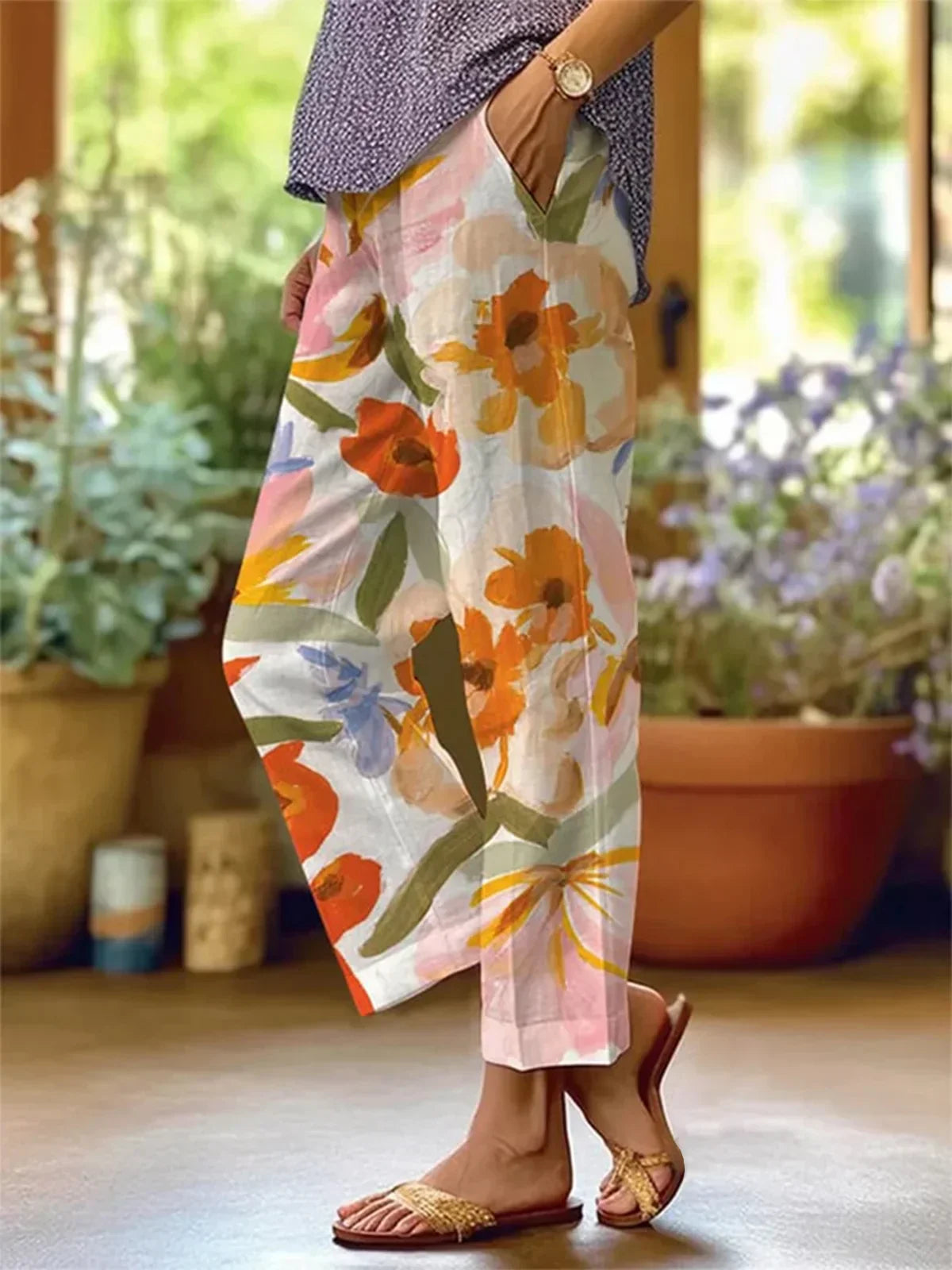 Pantalons à motifs floraux pour femmes
