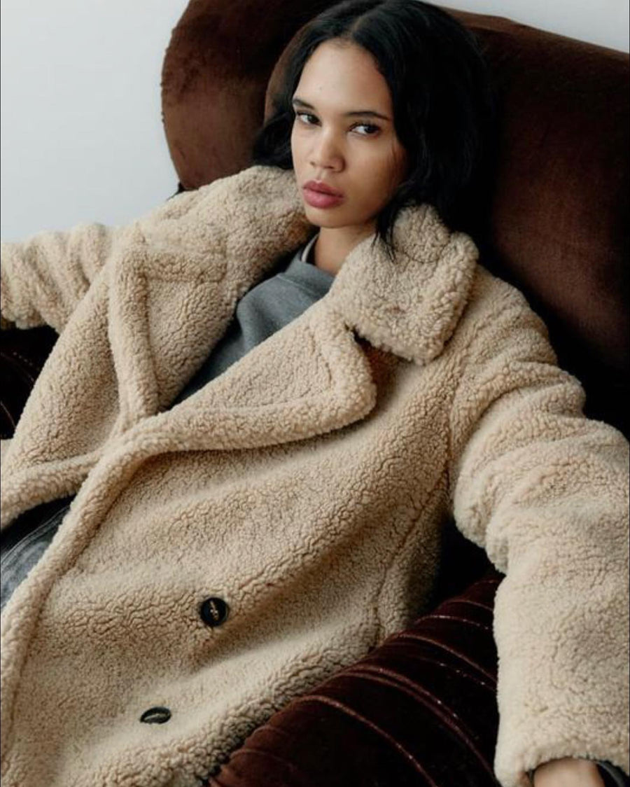 Manteau Teddy Long Croisé Oversize