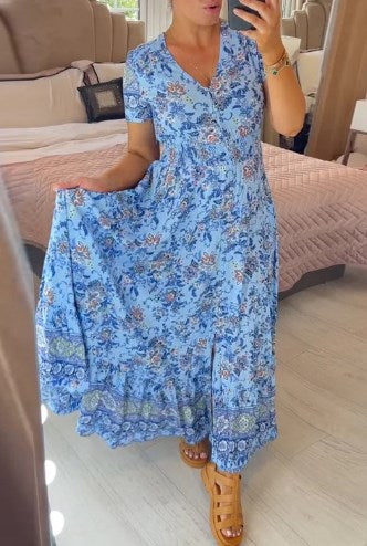 Vestido Cruzado Estampado - Escote Redondeado - Elegancia Veraniega