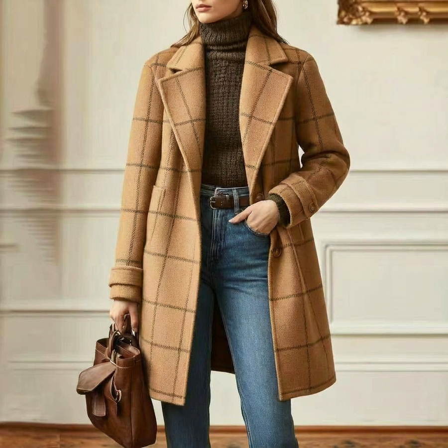 Manteau Long Croisé à Carreaux Verts