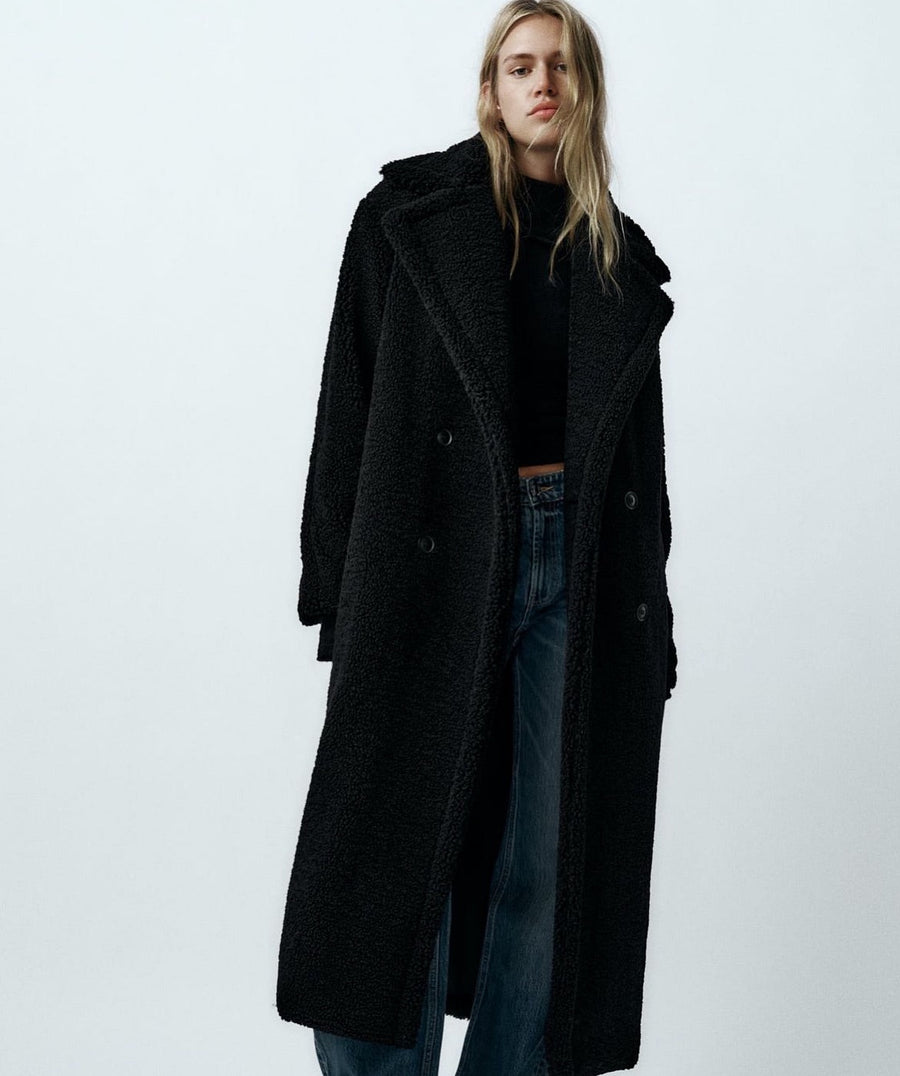 Manteau Teddy Long Croisé Oversize