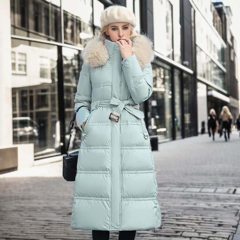 Manteau Long Matelassé à Capuche Bordée Fourrure
