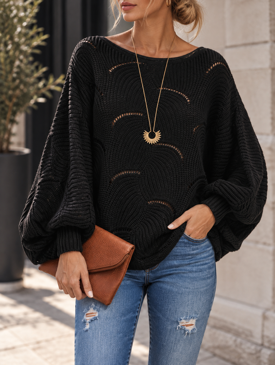 Pull oversize motif ondulé ajouré — manches généreuses