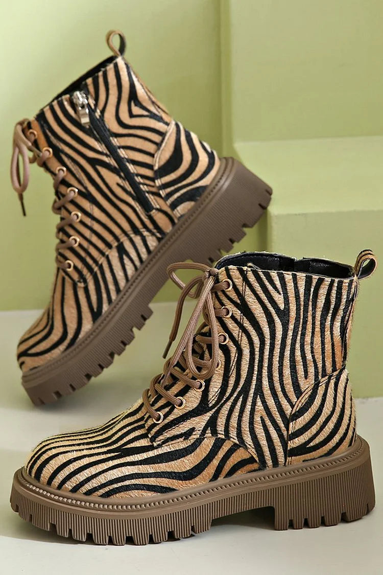 Bottes à Motif Zébré et Lacets Ajustables