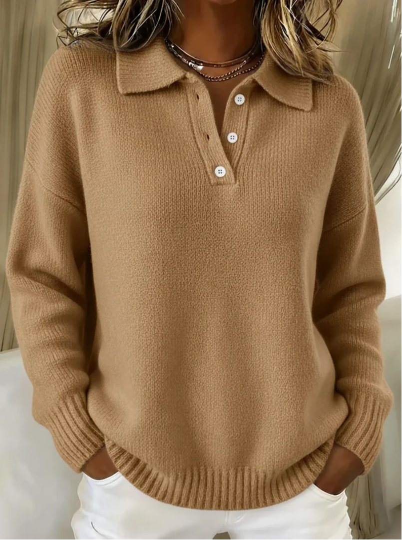 Pull Col Boutonnant Coupe Décontractée