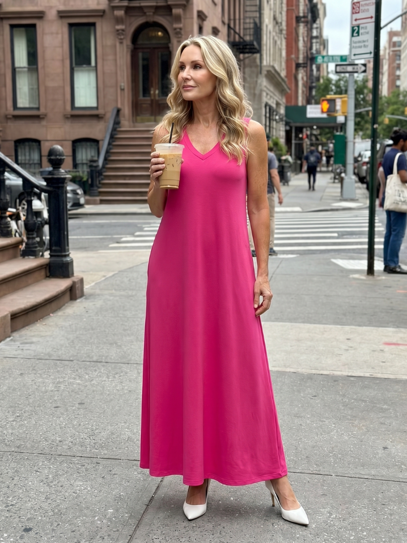 Robe Midi Tropical — vue de face, imprimé tropical sophistiqué