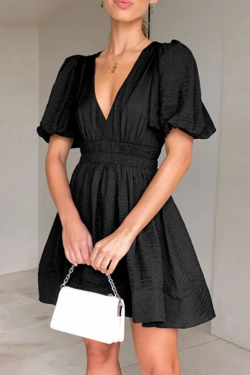 Vivian | Robe à col en V et manches lanternes pour femme