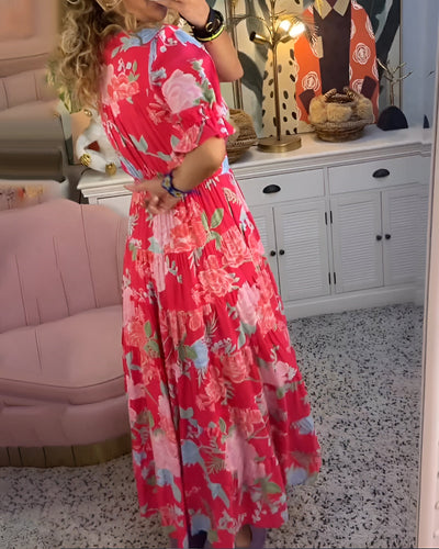Carine | Robe à fleurs avec encolure en V et poches