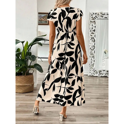 ZOELLA™ – Robe longue élégante à manches courtes et imprimé estival