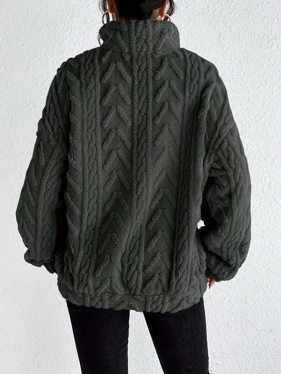 Pull Col Montant à Torsades Demi-Zip