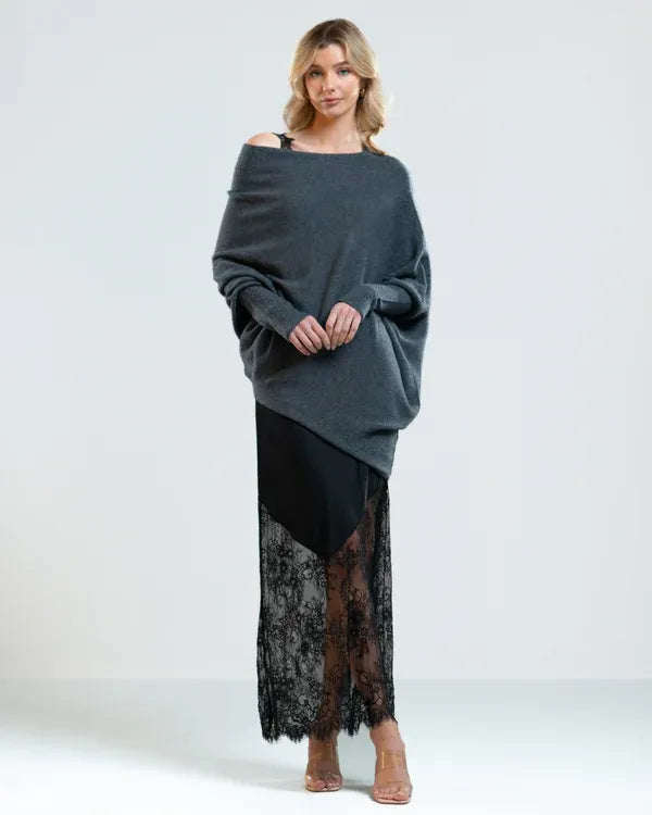 Pull Asymétrique Col Drapé Élégant