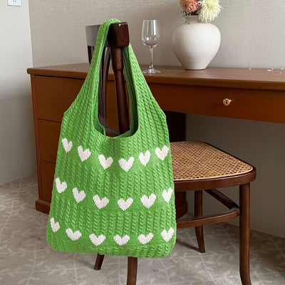 Nina | Sac à provisions tricoté à la main avec motif en forme de cœur