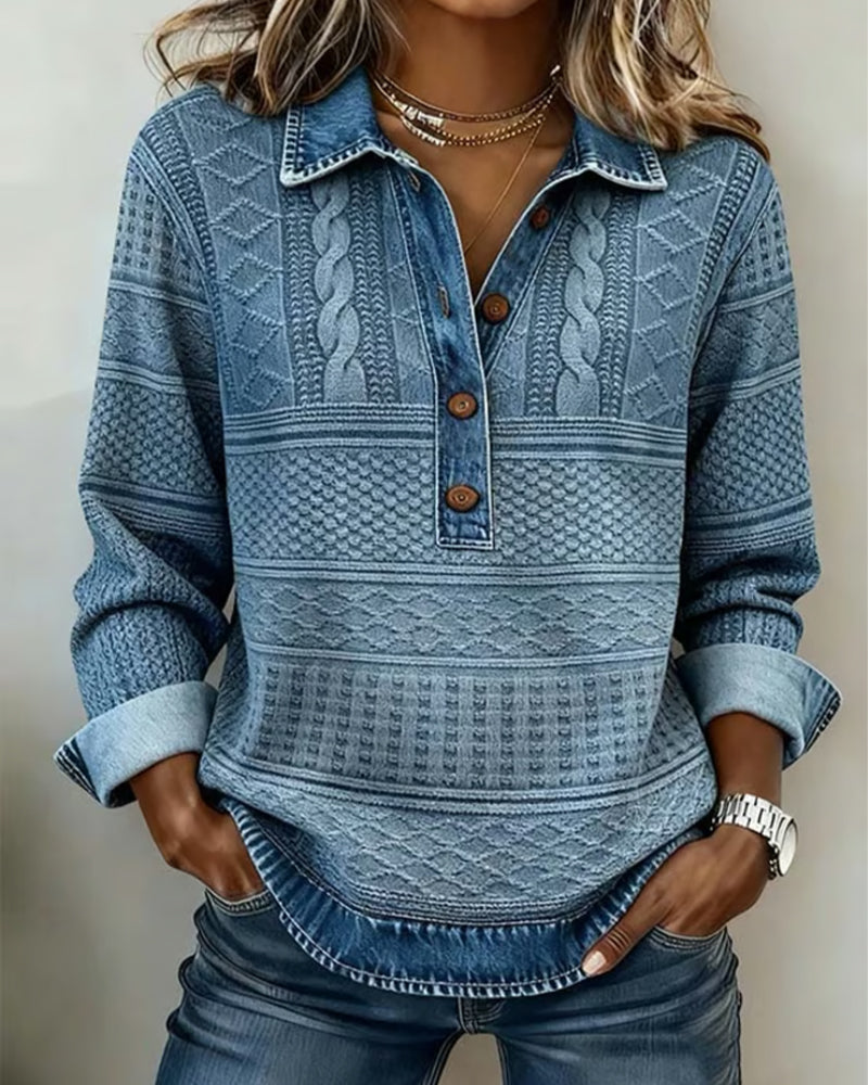 Sweat Col Chemise Boutonnage Partiel