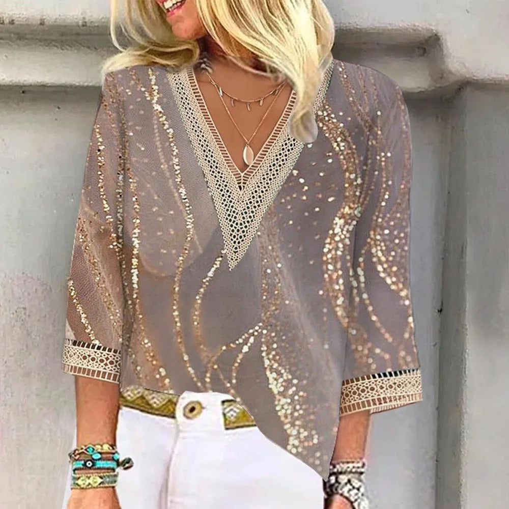 Luna | Chemisier d'été à col en V boho-chic