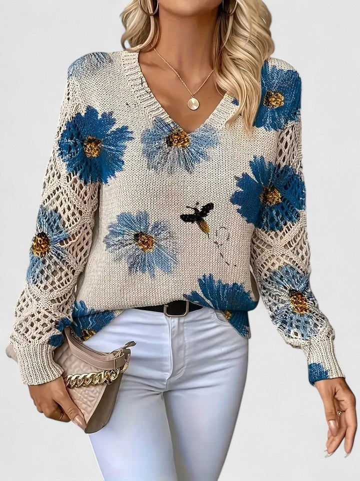 Pull Col V Floral Élégant