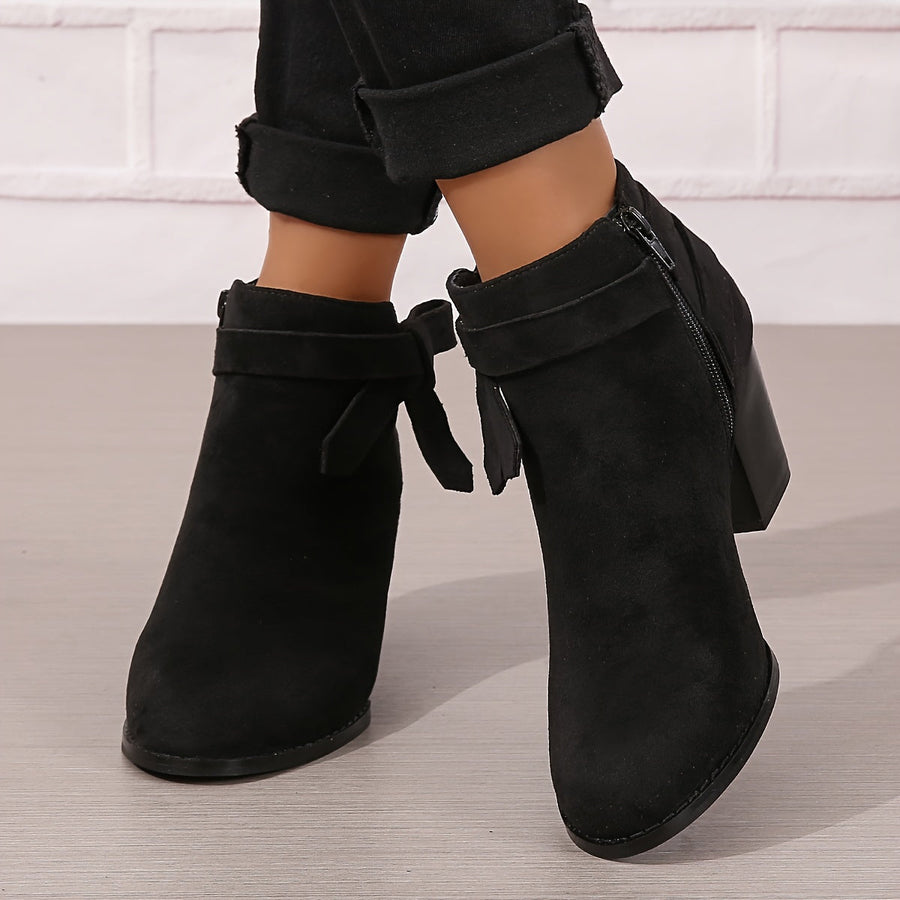 Bottines Cheville à Talon Bloc et Nœud