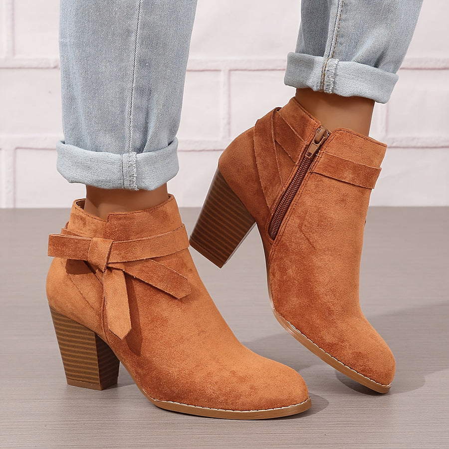 Bottines Cheville à Talon Bloc et Nœud