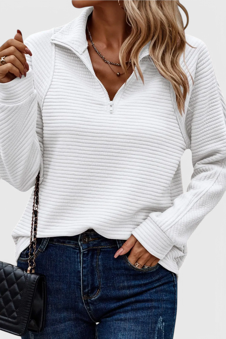 Pull Col V Zippé Coupe Décontractée