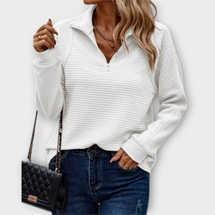 Sweat Col V Zippé Élégant