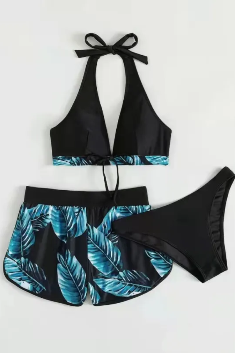 Ava | Ensemble bikini 3 pièces à imprimé feuilles pour femme