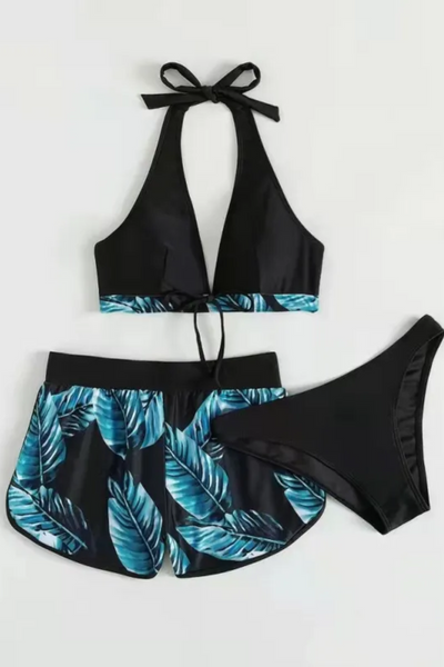 Ava | Ensemble bikini 3 pièces à imprimé feuilles pour femme