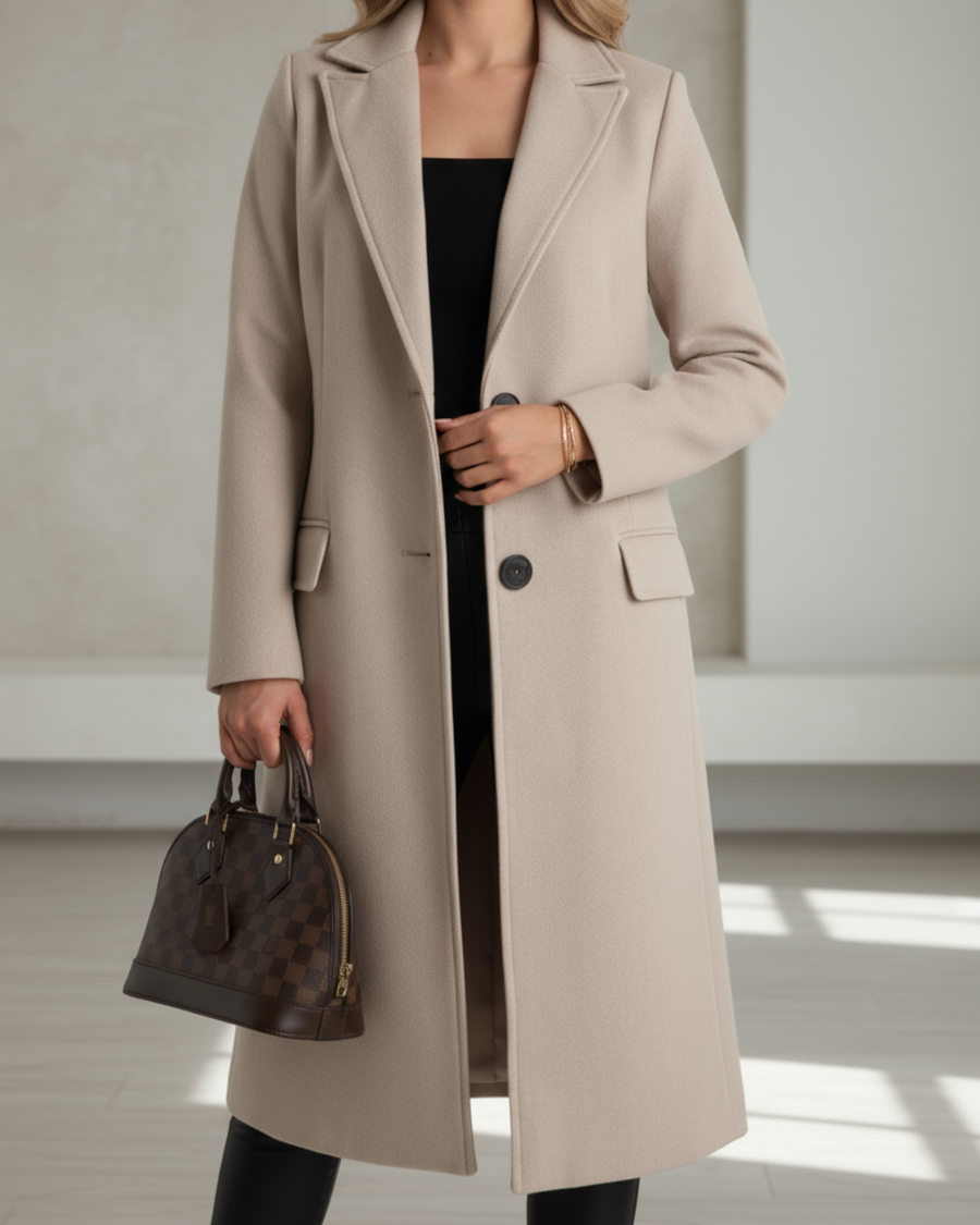 Manteau Long Croisé Gris Chiné