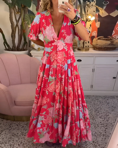 Carine | Robe à fleurs avec encolure en V et poches