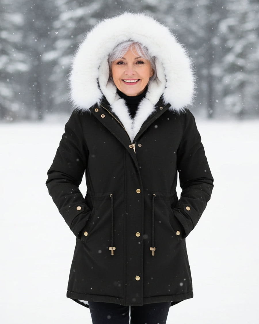 Parka à Capuche Bordée de Fausse Fourrure