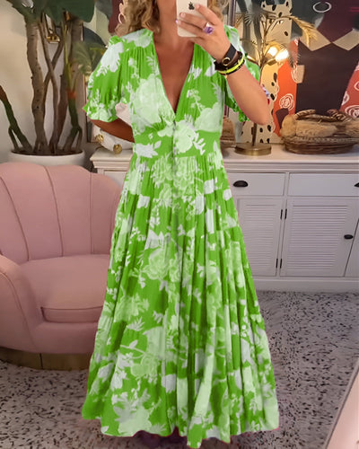 Carine | Robe à fleurs avec encolure en V et poches