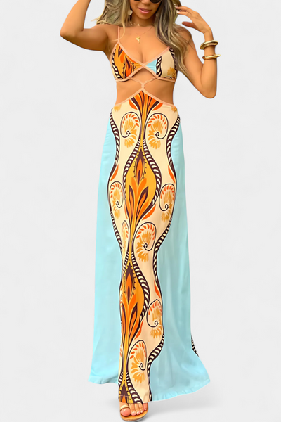 Sytella Robe à découpes avec imprimé abstrait et dos nu