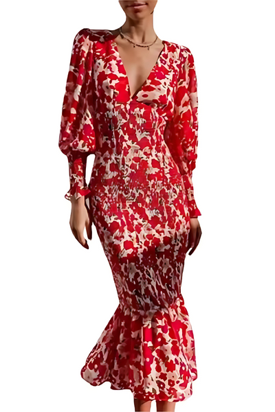 Serena | Robe en queue de poisson imprimée à col en V