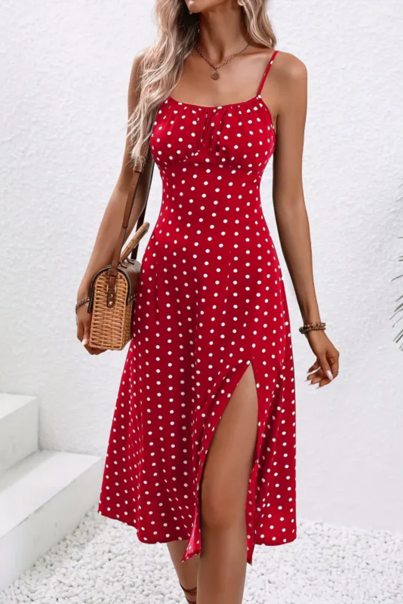 Lola | Robe fendue à pois pour femme