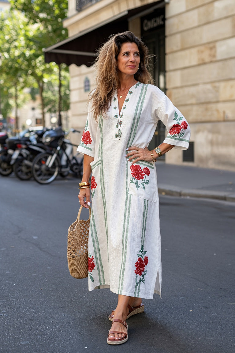 Caftan Blanc Brodé Belisande — XL — Estée Paris