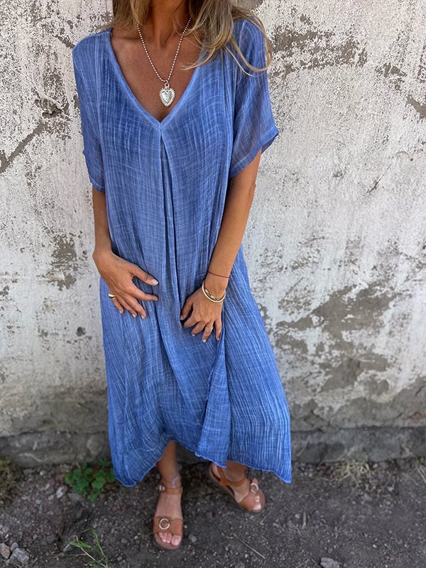Venetia - Robe Longue En Coton Et Lin à Encolure En V