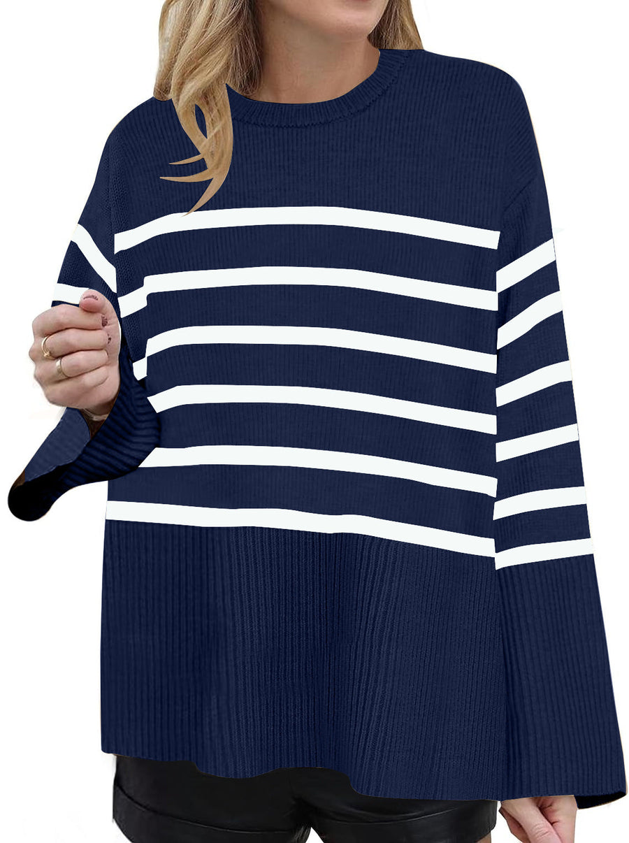 Pull Oversize Col Rond Côtelé