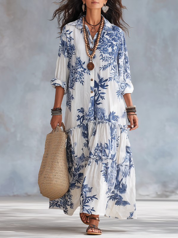 Vestido largo floral elegante - corte evasé