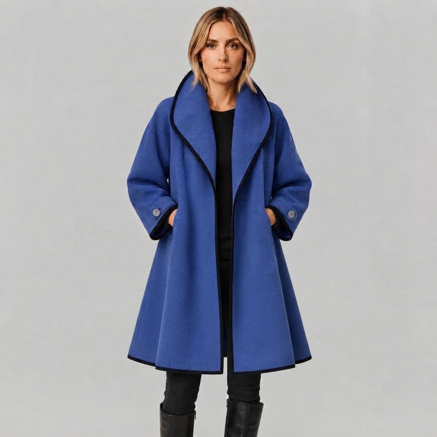 Manteau Long Évasé à Revers Bordés