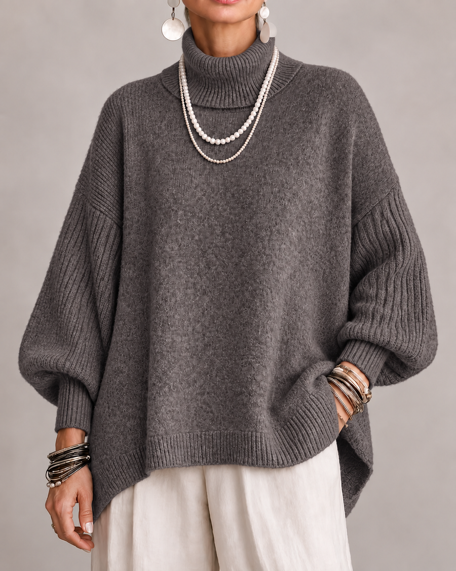 Pull Col Montant Oversize à Côtes