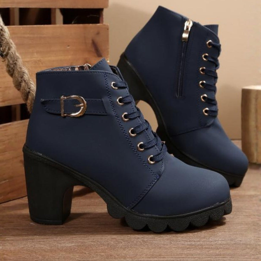 Bottines à Talon Bloc et Laçage Raffiné