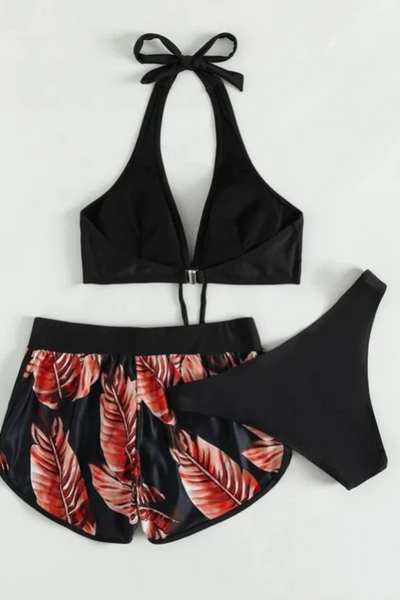 Ava | Ensemble bikini 3 pièces à imprimé feuilles pour femme