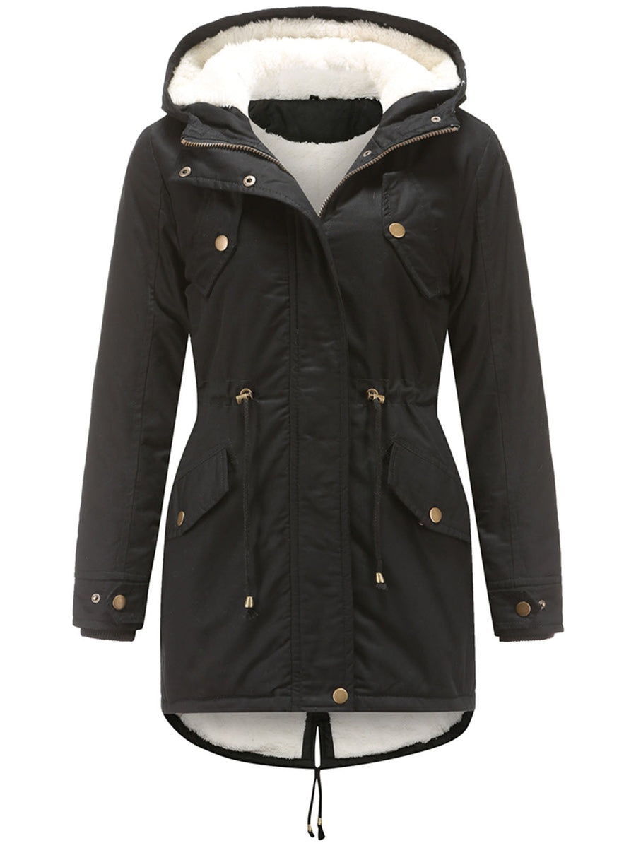 Parka Longue à Capuche et Fermeture Zippée