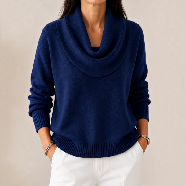 Jersey de Mujer con Cuello Drapeado Elegante - Corte Relajado