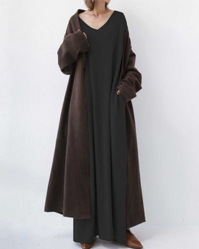 Robe longue oversize en maille à col en V