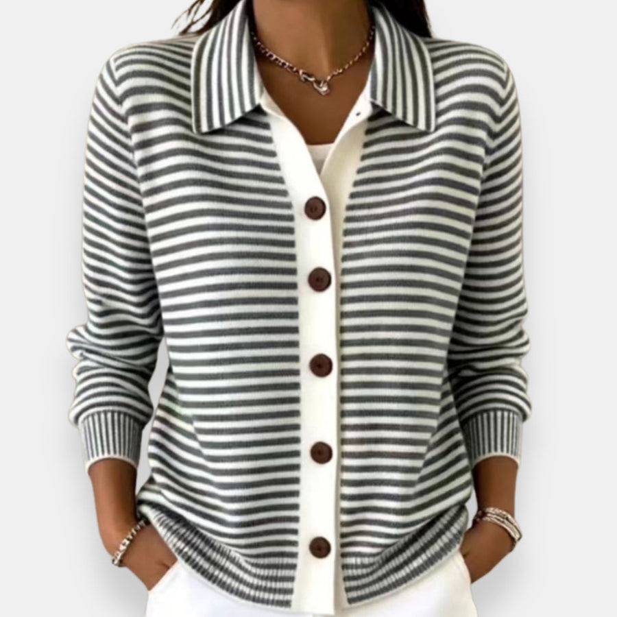 Cardigan Rayé Boutonnage Complet