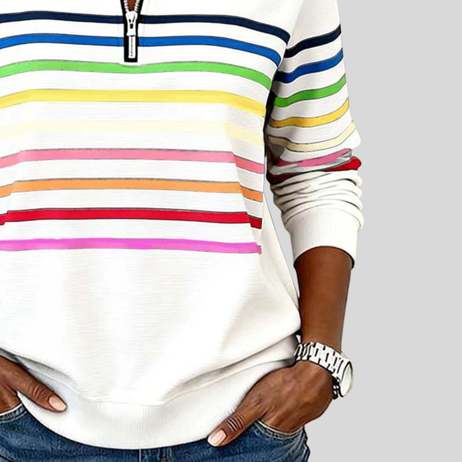 Sweat Col Zippé Rayé Coloré