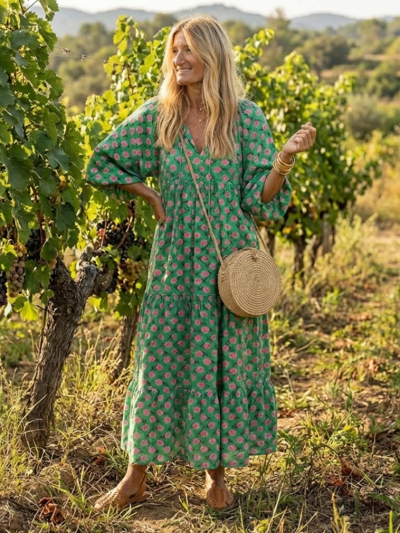 Robe Fiora — vue d'ensemble du tombé fluide de la jupe